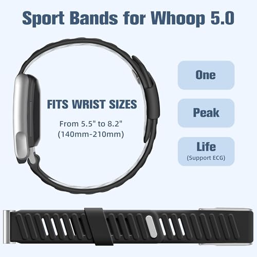Image of VEMIGON Silicone Sport Band Compatible with Whoop 5.0 One /Peak, Life /MG, Breathable, Adjustable Waterproof Replacement Wristband Strap with Stainless Steel Frame Connector, NOT for Gen 4.0(Band only)