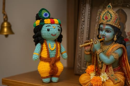 Image of Sutra Handmade Crochet Lord Krishna Doll | Wool Amigurumi Soft Toy | Baby-Safe Pooja Decor & Gifting Item | Handmade by Women Artisans