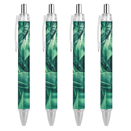 Bolígrafos de gel negro de punta fina 0,5 mm retráctiles con estampado tropical, pack de 4