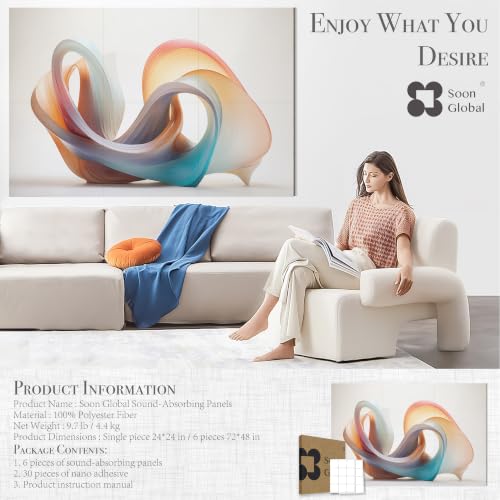 Image of Soon Global Acoustical Wall Panels, 72 X 48 Inches Art Acoustic Panels, Decorative Acoustic Panels, Acoustic Wall Panels, Sound Absorbing Wall Art, Fluid