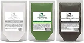 Kit Argilas Branca, Verde E Preta 1kg - Dermare 100% Puras