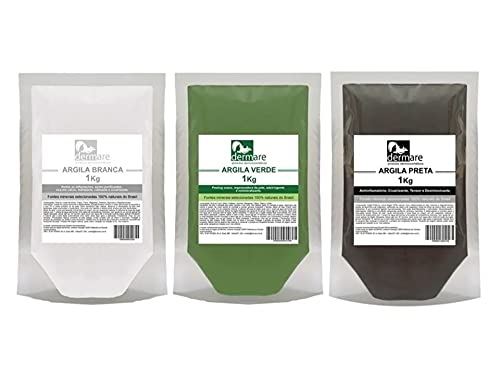 Kit Argilas Branca, Verde E Preta 1kg - Dermare 100% Puras