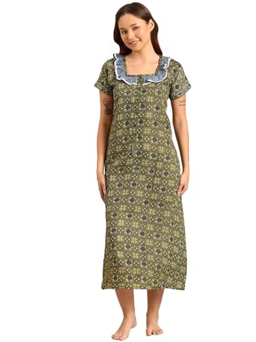 Image of Rupa Jon Aishwarya Women Full Length Printed Nighty in Premium Cotton Blend Fabric, Night Dress, Maxi Nighty for Comfortable Everyday Wear