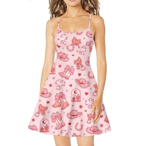 Image of Women's Spaghetti Strap Dress Summer Casual Swing Sundress Girls Beachwear Swing Mini Dress