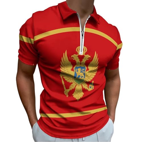 Polo Monténégro homme rouge décontracté avec col zippé et aigle bicéphale