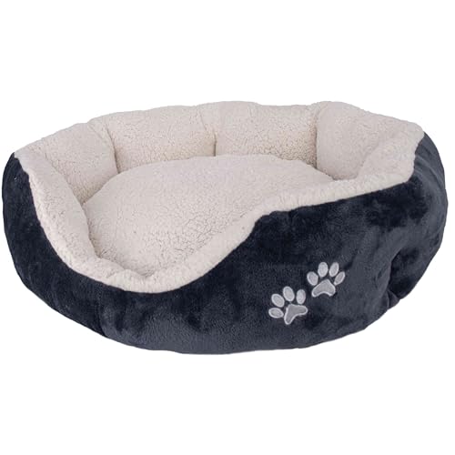Domarex Hundebett Katzenbett 57x52x16 cm weich und flauschig - gemütliches Haustierbett mit erhöhtem Rand - Anti-Rutsch-Boden - robust, pflegeleicht - Kuschelbett für Hund & Katze - Weiß/Grafit