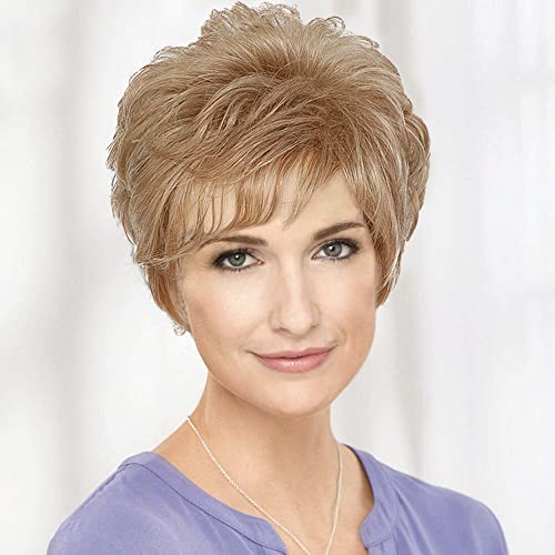 EMMOR Short Blonde Human Hair Blend Wigs for Women, Natural Daily Hair Pixie Cut Wig , Lightweight/Longlife /Easy-to-wear (Color 30/613)