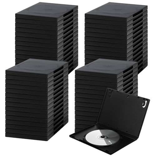 BrightRow 100 Pack DVD Cases Bulk Standard 14mm Single Black Empty DVD Cases Bulk with Clear Sleeve 5.3 x 7.5 x 0.55 Inches Plastic Replacement Storage for Cds Movies