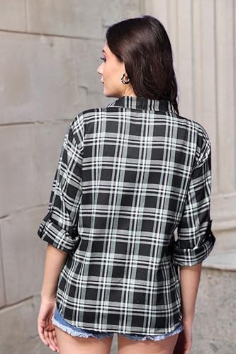Image of POPWINGS Casual Checks Print Shirt for Women | Cotton Full-Sleeves Women Shirt | Summer Shirt for Women | Stylish Shirt for Women