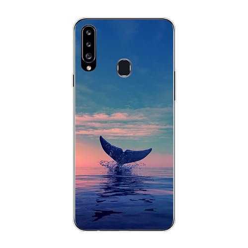 KARTXITAI Case Compatible with Samsung Galaxy A20s,Shockproof Slim Thin Silicone Protective Anti-Fingerprint Anti-Scratch Anti-Fall Phone Cover - Dolphins,Seaside