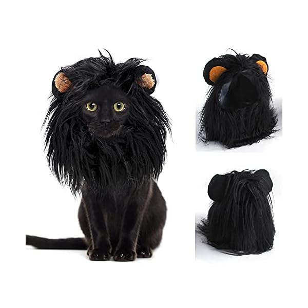 Jobede pet lion mane wig, halloween cat dog lion black mane with ears for halloween pet costume vampire themed party pumpkin easter party photo shoots and gifts for cat lovers (medium)