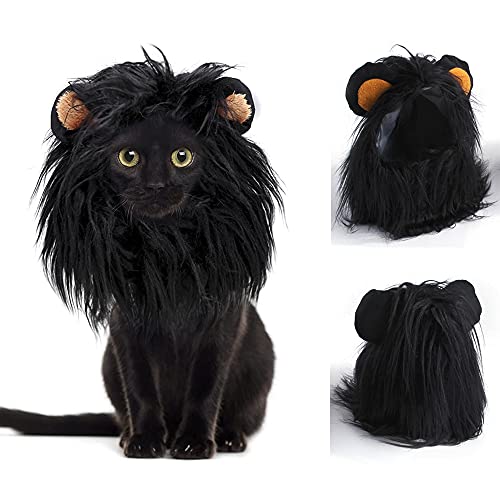 JOBEDE Pet Lion Mane Wig, Halloween Cat Dog Lion Black ...