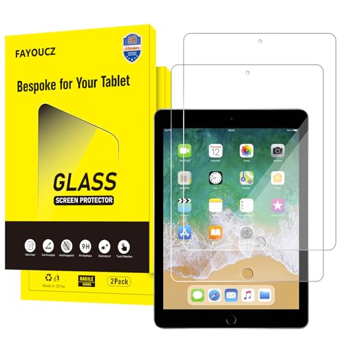 FAYOUCZ 2 Pack Screen Protector for iPad 6th 5th Generation 9.7 Inch 2018 2017 for iPad Pro 9.7 2016 / iPad Air 2/1 2014 2013 Tempered Glass Anti-Fingerprint 9H Hardness HD Clear Case-Friendly