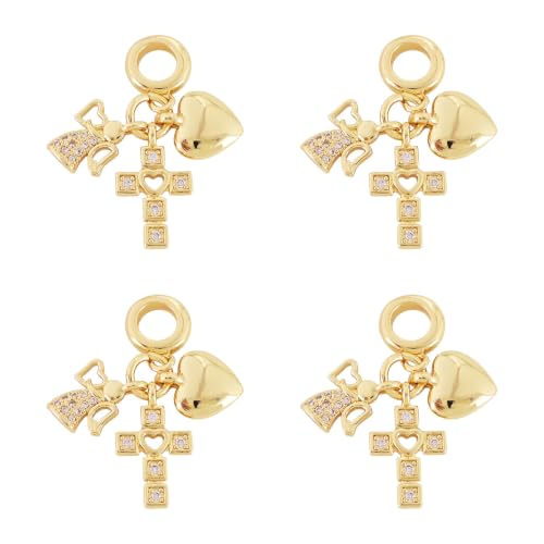 Image of 6Pcs Cubic Zirconia Cross Angel Heart Charms