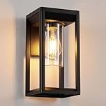 HARPER LIVING Outdoor Wall Lights Lantern Mains Powered, IP65 Weatherproof Black Aluminum, E27 Socket Outside Wall Lamp with Clear Shade, Security Lights for Porch Front Door Garden Patio, Rectangle