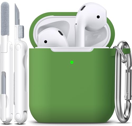 Image of AirPods Case Cover with Keychain, Full Protective Silicone AirPods Accessories Skin Cover for Women Girl with Apple AirPods Wireless Charging Case,Front LED Visible-Olive Green