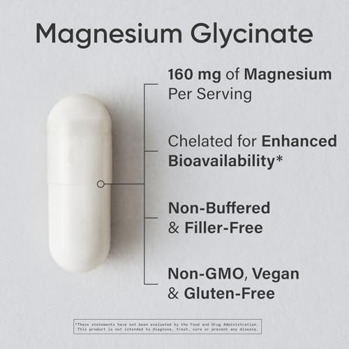 Image of Sports Research Magnesium Glycinate - Supports Restful Sleep & Enzymatic Processes - 160 mg Chelated Magnesium - Vegan Capsule - 180 Count