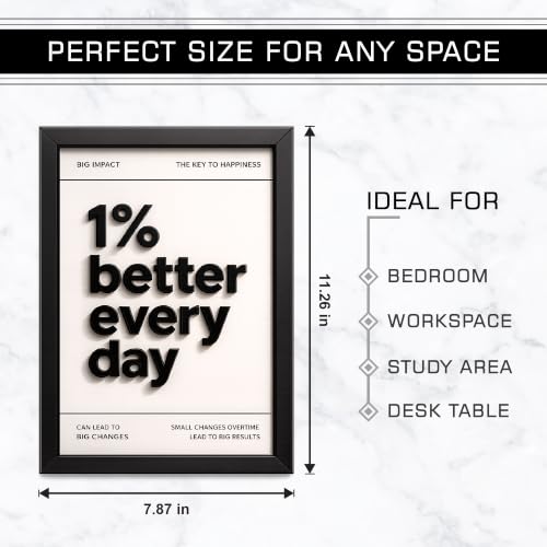 Image of CodersParadise 1% Better Every Day 3D Motivational Wall Art Frame, Inspirational Quote Decor for Home, Office, Study Room & Workspace, Modern Typography Wall Hanging Gift