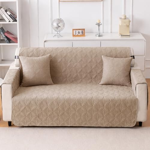 Image of HOKIPO 100% Leakproof Quilted Cushion Cover for Sofa 16x16 Inches, Set of 2, Swiss Coffee (AR-6280-CML*2)