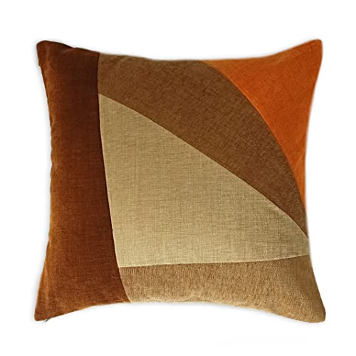 Image of Encasa XO Chenille Cushion Covers (Pack of 1) with Patchwork 50x50 cm - Mix & Match Pillow Covers in Bright Colours for Living Room, Sofa, Bedroom - Orange + Browns
