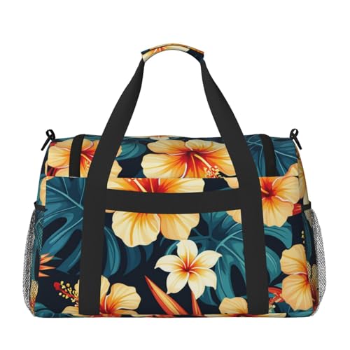 Hawaiian Tropical Leaves Flowers Print Travel Duffle Bag - Foldable Personal Item Travel Bag for Women & Men,13x10.2x19.72
