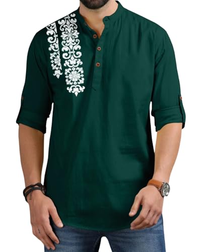 Image of FINIVO FASHION Men's Regular Fit Cotton Blend Kurta Shirt | Full Sleeve Ethnic Shirt with Mandarin Collar and Button Placket | Casual Kurta for Daily and Traditional Use