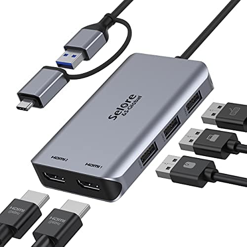 USB 3.0 Docking Station, HDMI Splitter Extended Display USB to Dual HDMI Adapter USB C Laptop Universal Docking Station with 2 HDMI Dual Monitor Dock for M1 MacBook Pro/Air, Surface Pro, Dell, HP