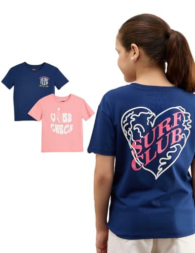 Image of Amazon Brand - Symbol Girls Cotton Strechable Oversized Graphic Printed Half Sleeves T-Shirt | Age 6-14 Years (Combo Pack of 2)