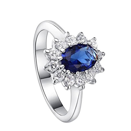 DaoRier Blauer Elegant Damen-Ring Platin Ring Hochzeitstag Geschenke Verfügbar Size US-Code 9 Meter (Blu 1)