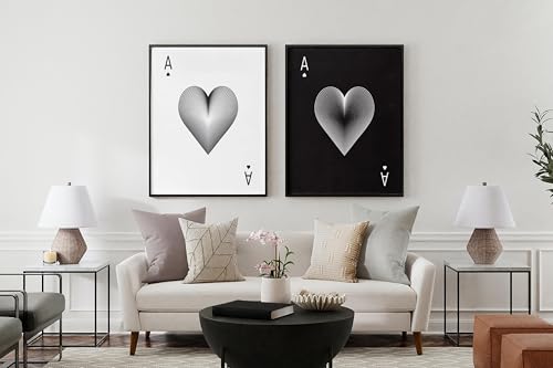 Tableau As de Cœur noir et blanc 50x75 cm : affiche de cartes à jouer abstraite pour mur salon
