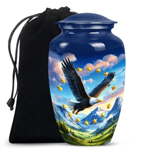 Image of Patriotic Eagle Urns for Human Ashes Adult Male and Female - Green Valley Blue Urn for Adult Ashes - Male and Female Urns for Human Remains - Large Urn for Mother and Father 10 Inch