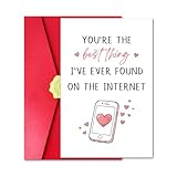 Pstyteos Romantic Valentine’s Day Card for Boyfriend Girlfriend, Sweet Valentine’s Day Card with Red Envelope and Sticker for Him Her Friend, You're the Best Thing I've Ever Found on the Internet