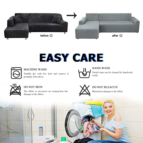 Lydevo Sofabezug Ecksofa L Form Sofa Überwürfe Stretch Sofabezug Rechts oder Links mit Zwei Kissenbezügen Waschbar Universal-Couchbezug Sofa Cover L Shape(2 Sitzer+3 Sitzer,Hellgrau)