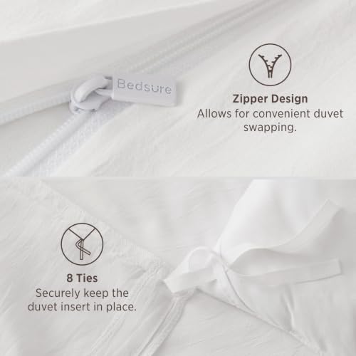 Image of Bedsure Prewashed Duvet Cover King, Cotton-Like Soft Bedding Set, White