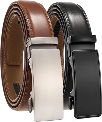 Aini Savoie 2 Pack Ratchet Belt for Men - Mens Belt Leather 1 3/8" for Casual Jeans - Fit 36" to 44" Waist Adjustable, Style S4, 36" to 44" Waist Adjustable