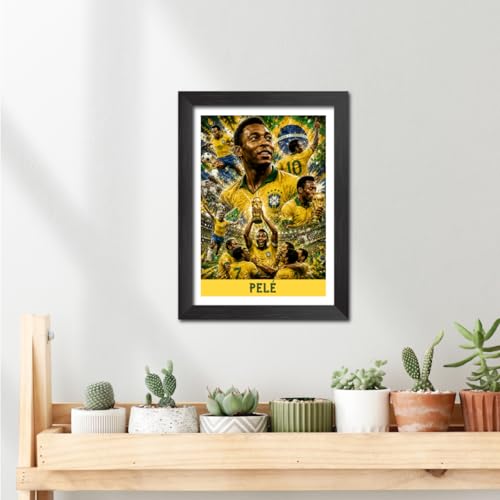 Image of TenorArts Pele Brazil Poster Worldcup Themed Laminated Photo Frame Painting with Matt Finish Black Texture (12 inches x 9inches)