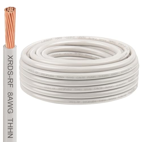 Image of 8AWG THHN Electrical Wire 25FT - Stranded Bare Copper Conductor with PVC and Nylon Insulation, Heat and Oil Resistant Cable for Indoor & Outdoor Wiring