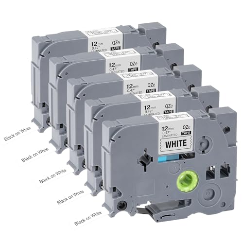 Ruban TZe-231 12mm lot de 5 cassettes d'étiquettes compatibles avec Brother P-Touch