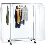 Tatkraft BIG Abdeckhaube für Kleiderständer, Staubschutz für Kleiderständer, Wasserdicht Schutzhülle für Kleiderständer, 2 Reissverschlüsse, Extrabreit, Transparent, 165x183x60CM