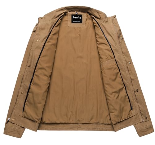 Pursky Men's Military Jacket Casual Washed Cotton Hooded Canvas Coat Fall Coat4
