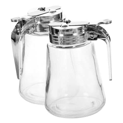 HOLIDYOYO Glass Dispenser Sugar Pot 2pcs Stainless Steel Glass Syrup Pump Honey Dispenser Jar Bar