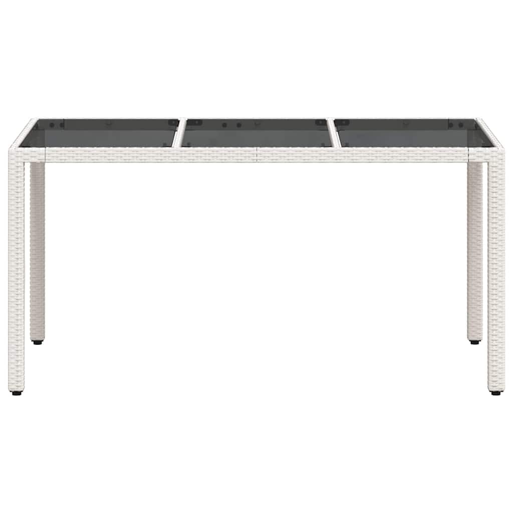 Tavolo da Giardino in Polyrattan e Vetro 150x90x75 cm Bianco | Tavolo da pranzo per esterno, ideale per arredare il terrazzo o cortile con stile moderno e facilità di pulizia.