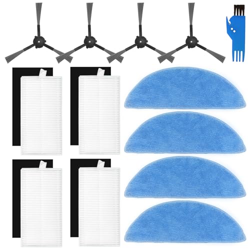 Image of SONGRUI Replacement Accessories Kit Compatible with Ecovacs Deebot Y1 Pro | 13PCS Vacuum Cleaner Parts Includes 4 Mop Pads, 4 Filters, 4 Side Brushes & Cleaning Brush