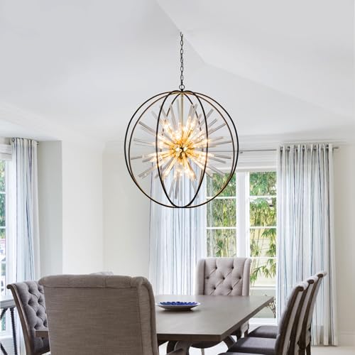 Image of Vezzio Black and Gold Crystal Chandelier for Dining Room Kitchen Island