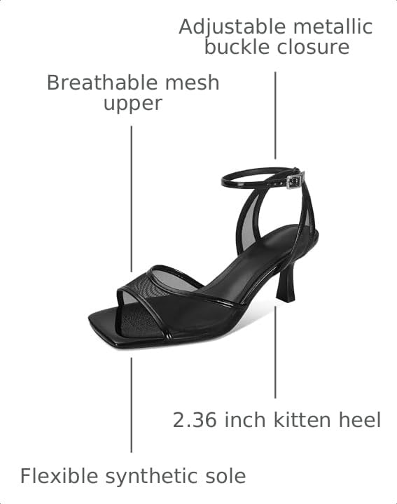 Image of SOVANYOU Mesh Kitten Heels for Women Strappy Sandals with Ankle Strap Comfort Summer Open Toe Heels for Dress