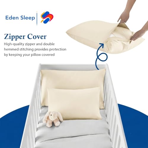 Image of Toddler Travel Baby Pillowcases, Ivory Pack of 2 Zipper Closure Pillow Cover 100% Cotton Small Pillowcase, 500 Thread Count Nersury Pillowcase 12x16 inch, Ivory Solid