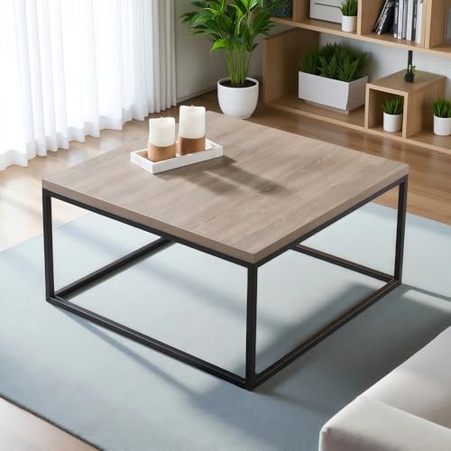 CENSI 30" Square Coffee Table, Grey Wash French Oak Wood