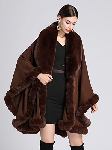 Obosoyo Ponchos for Women Shawls and Wraps Evening Dresses Faux Fur Collar Cloak Cape Pashmina3