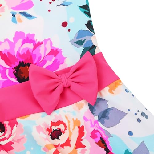 Image of Girls Swimsuit One Piece UPF 50+ Floral Skirted Bathing Suit Modest Beach Swim Dress 3-11 Years