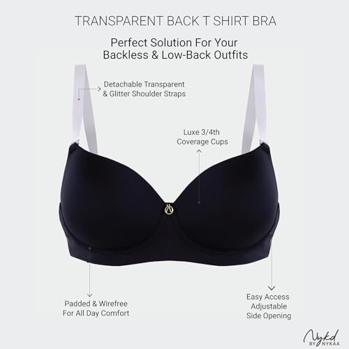 Image of NYKD By Nykaa Padded Non-Wired Transparent Back Bra with Free Transparent Shoulder Straps - NYB373